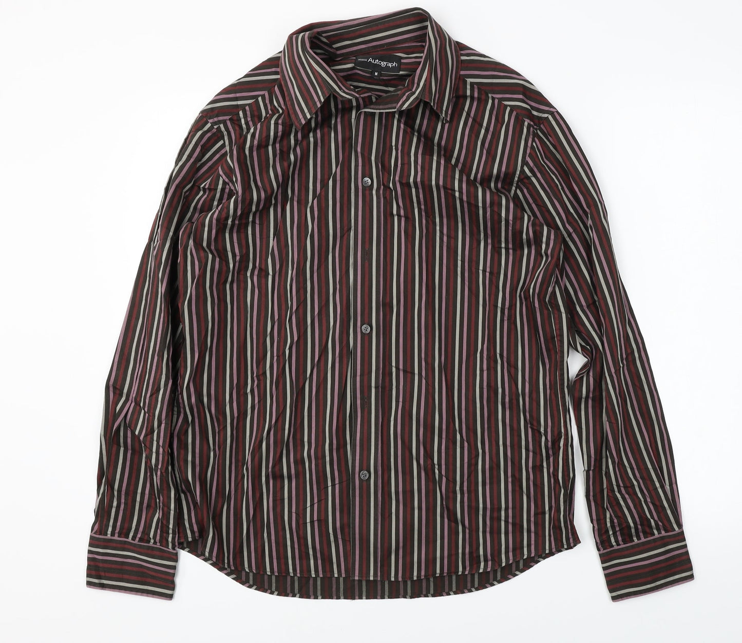 Marks and Spencer Mens Brown Striped   Button-Up Size M