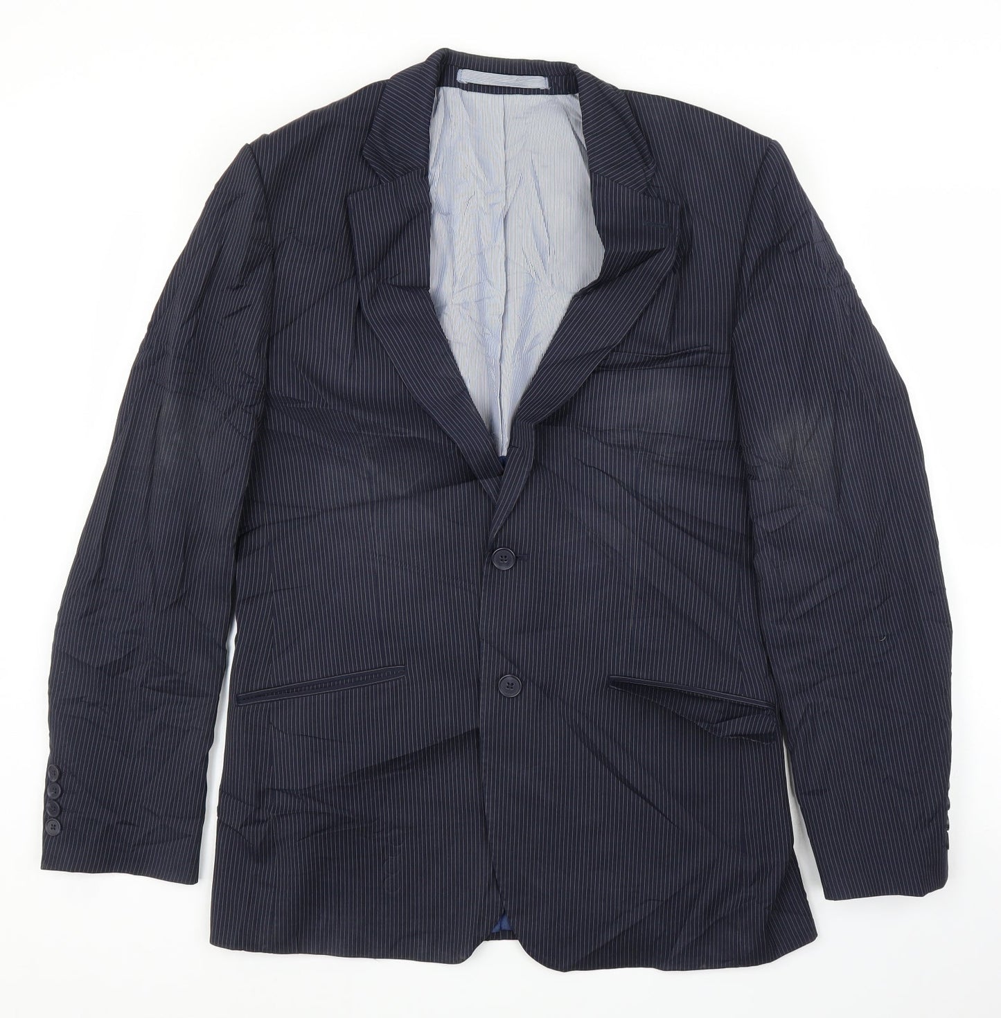 M&S Mens Blue Striped  Jacket Suit Jacket Size 38