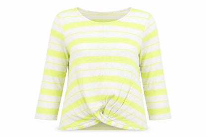 Front view of Roman women’s yellow striped jumper, size UK 12