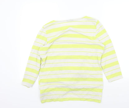 Back view of Roman women’s yellow striped jumper, size UK 12