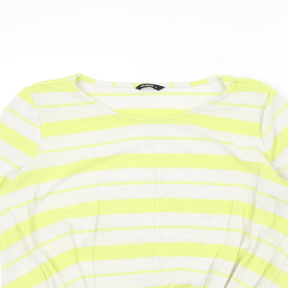Close-up detail of Roman women’s yellow striped jumper, size UK 12