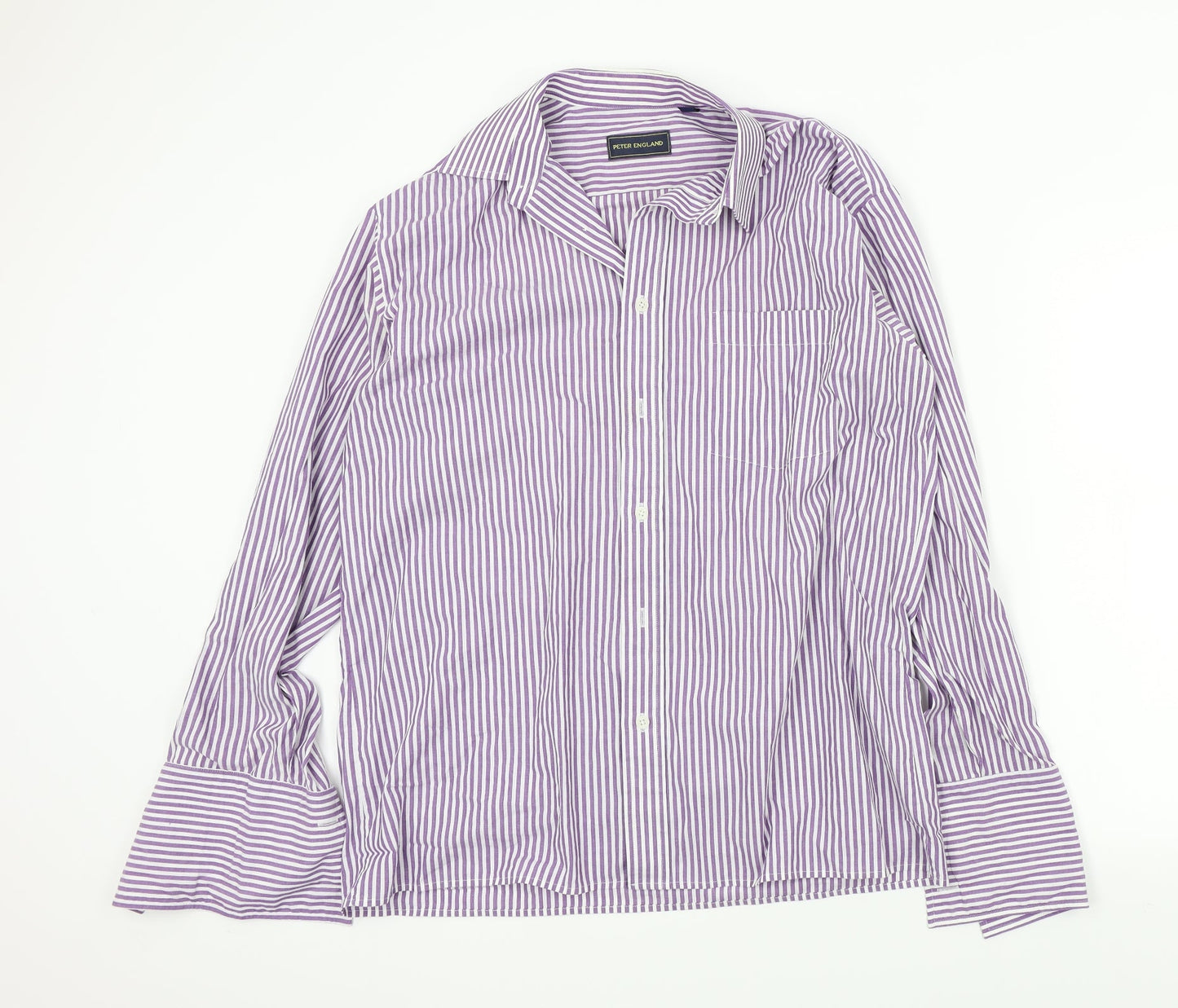 Peter England Mens Purple Striped   Button-Up Size 16