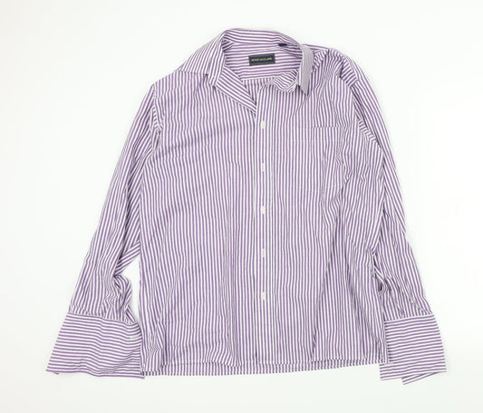 Peter England Mens Purple Striped   Button-Up Size 16