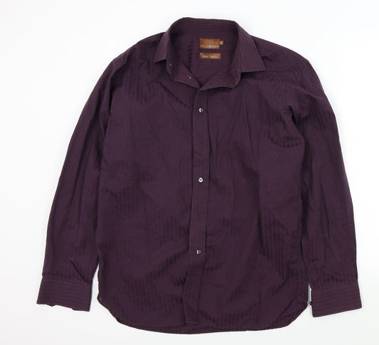 M&S Mens Purple Striped   Button-Up Size 15.5