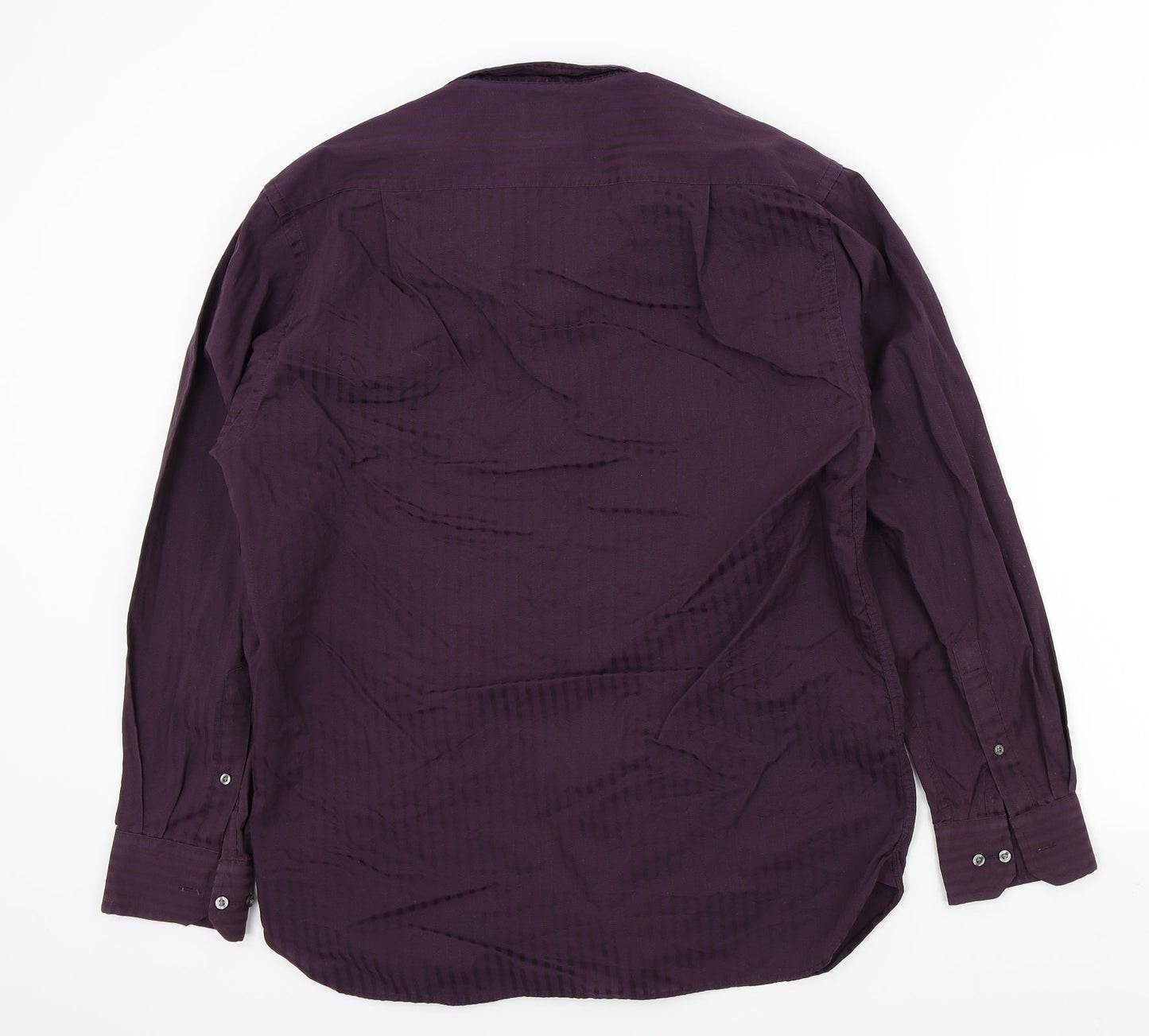 M&S Mens Purple Striped   Button-Up Size 15.5