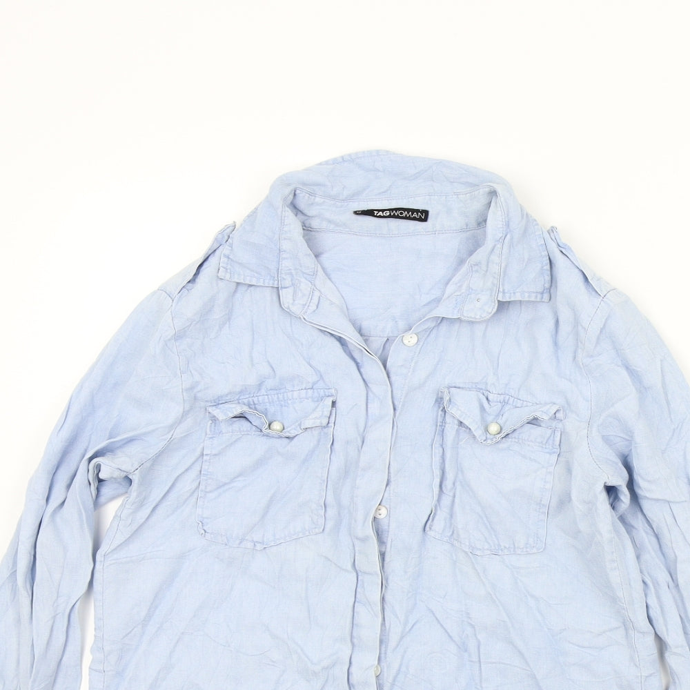 tag woman Womens Blue Colourblock  Basic Button-Up Size S