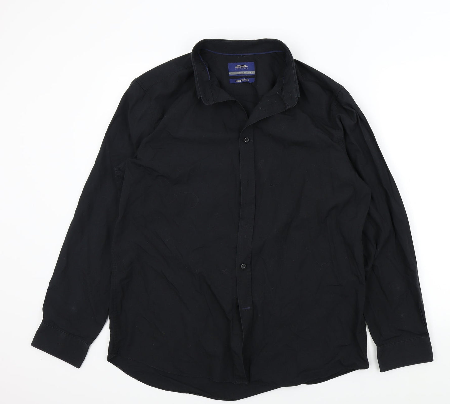 BURTONS Mens Black Colourblock   Button-Up Size 16.5