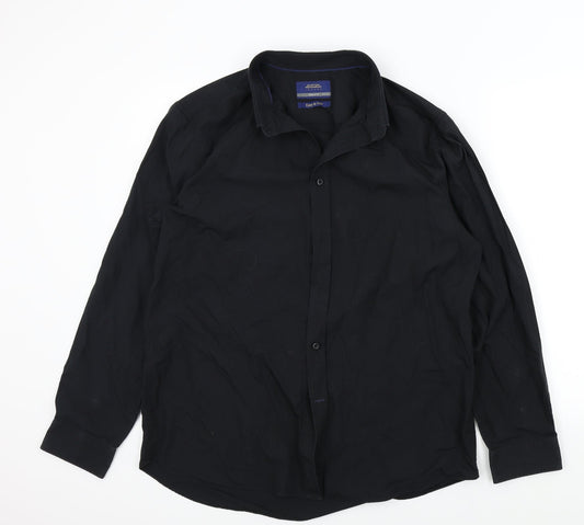 BURTONS Mens Black Colourblock   Button-Up Size 16.5