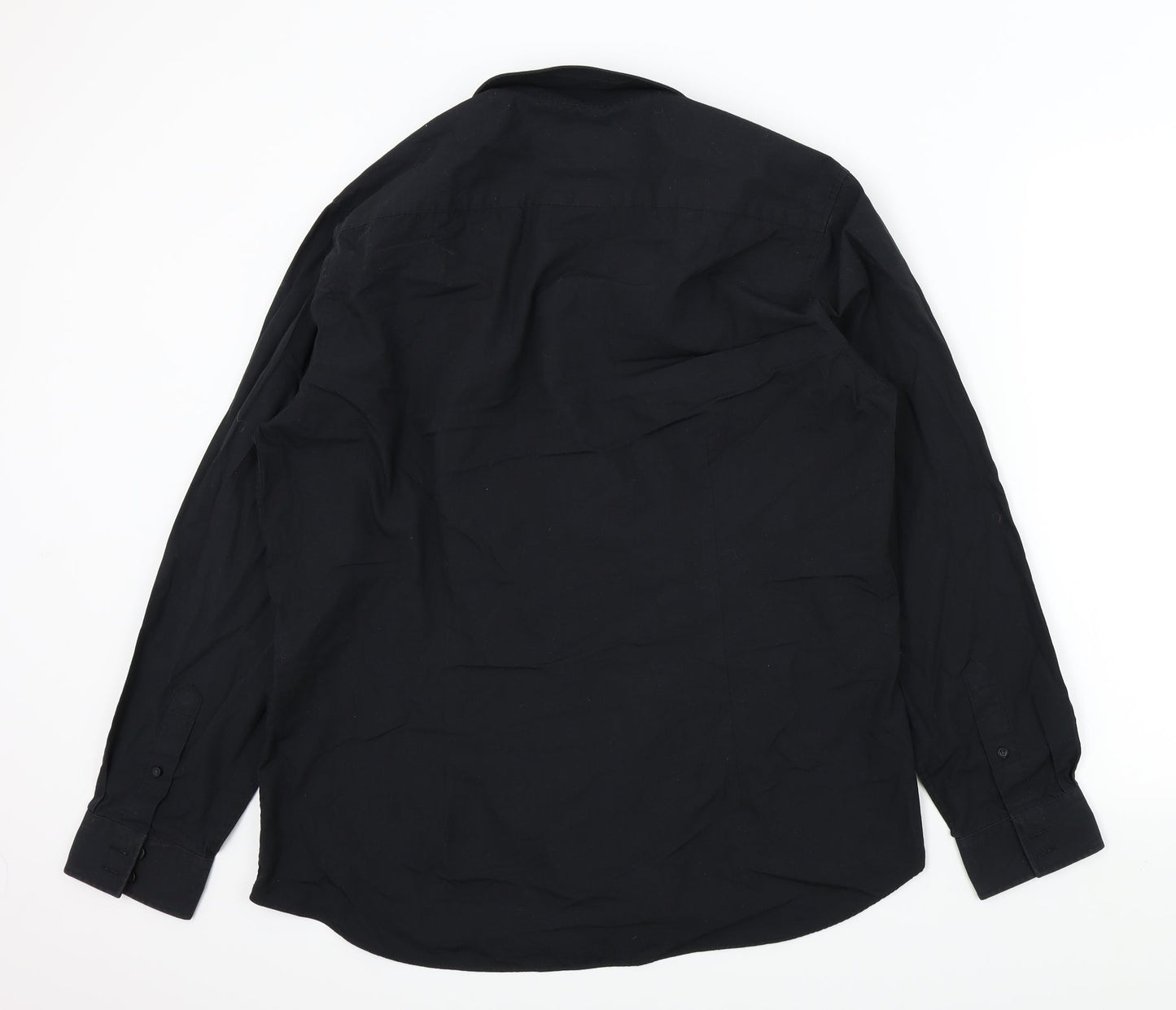 BURTONS Mens Black Colourblock   Button-Up Size 16.5