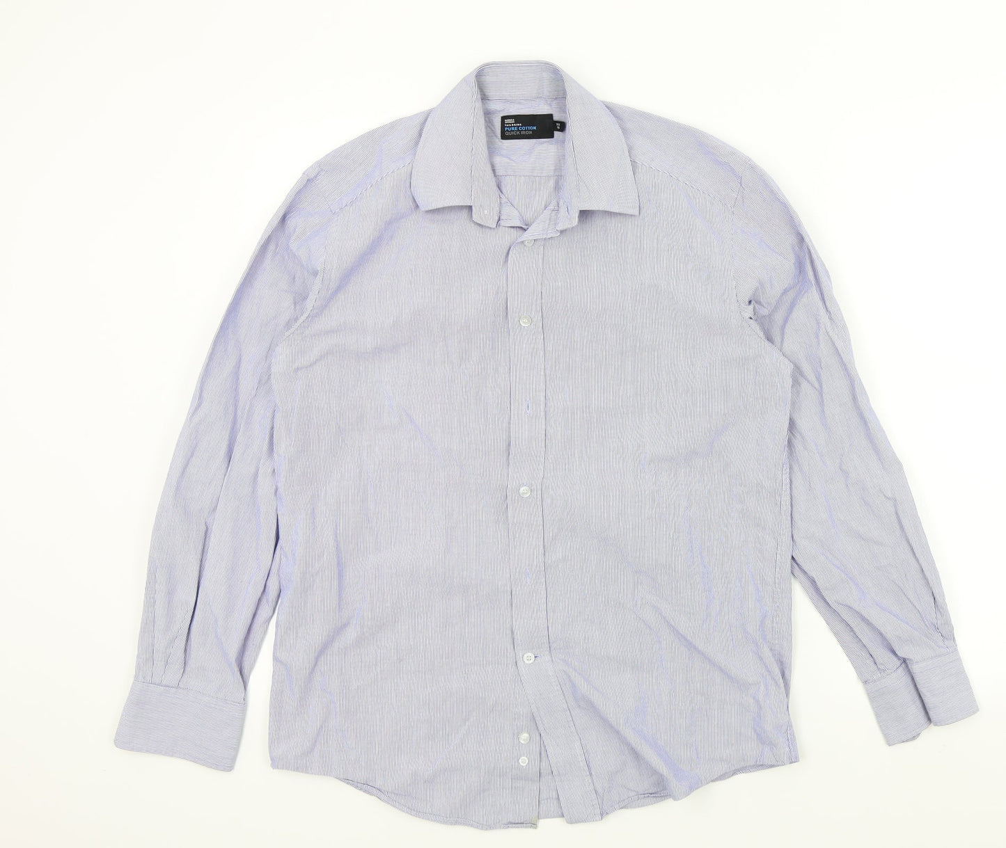 M&S Mens Blue Striped   Button-Up Size 15