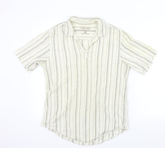 Cherokee Mens Brown Striped   Button-Up Size M