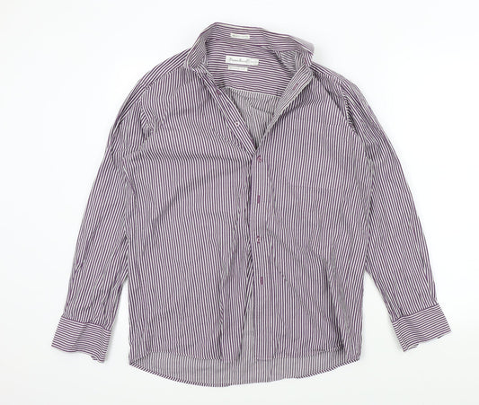 Perry Ellis Mens Purple Striped   Button-Up Size 15.5