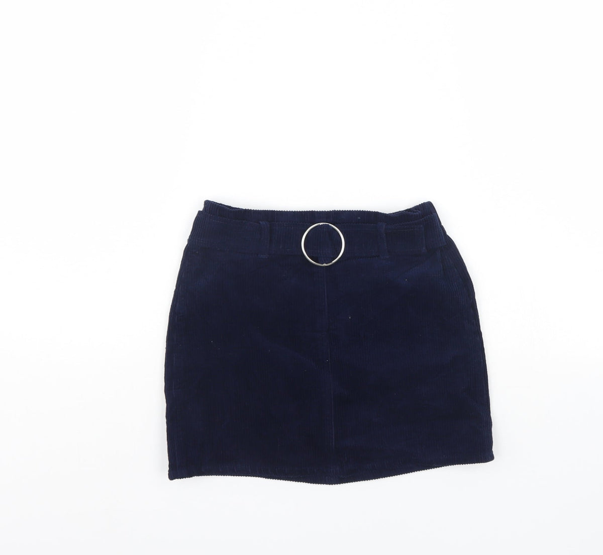 Additional front view of Denim & Co. girls’ blue corduroy mini skirt, size 8, years