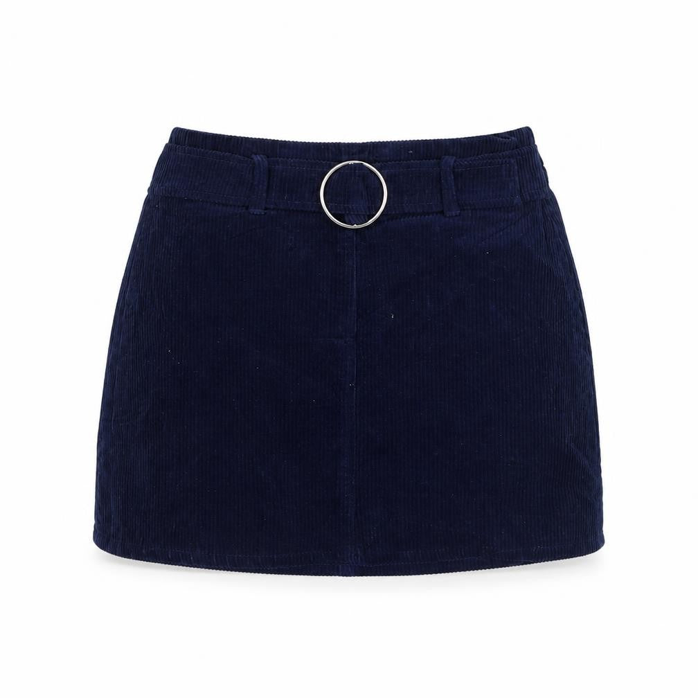 Front view of Denim & Co. girls’ blue corduroy mini skirt, size 8, years