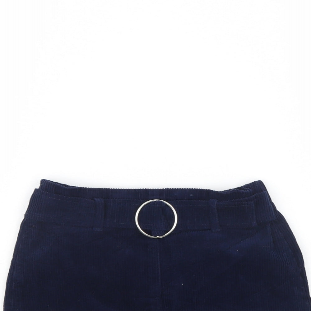 Close-up detail of Denim & Co. girls’ blue corduroy mini skirt, size 8, years