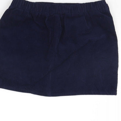 Brand and care label for Denim & Co. girls’ blue corduroy mini skirt, size 8, years