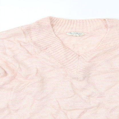 Close-up detail of Miss Selfridge women’s pink jumper, size UK 6
