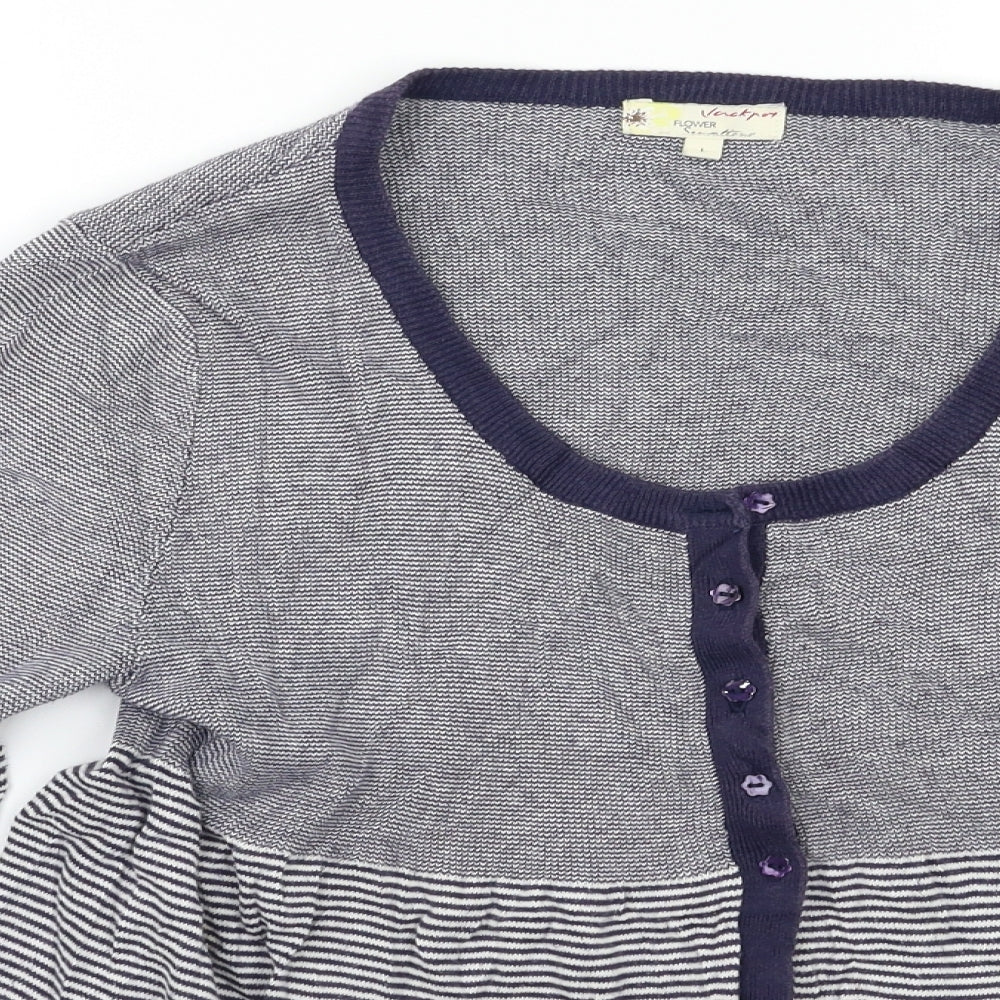 Vackpoy Womens Black Striped  Cardigan Jumper Size L