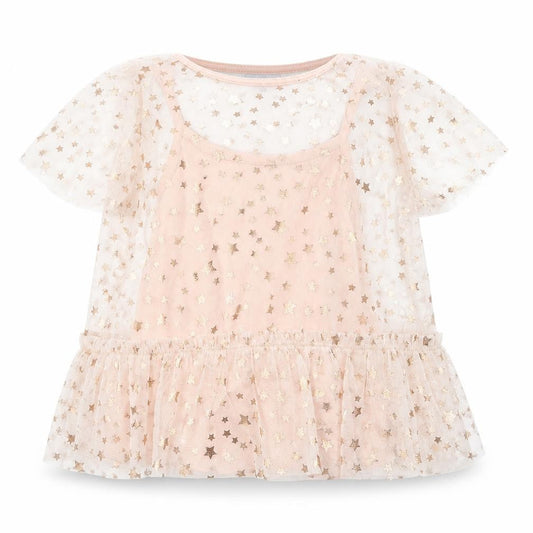 I love Girlswear Girls Pink Geometric  Pullover Blouse Size 7 Years  - Stars