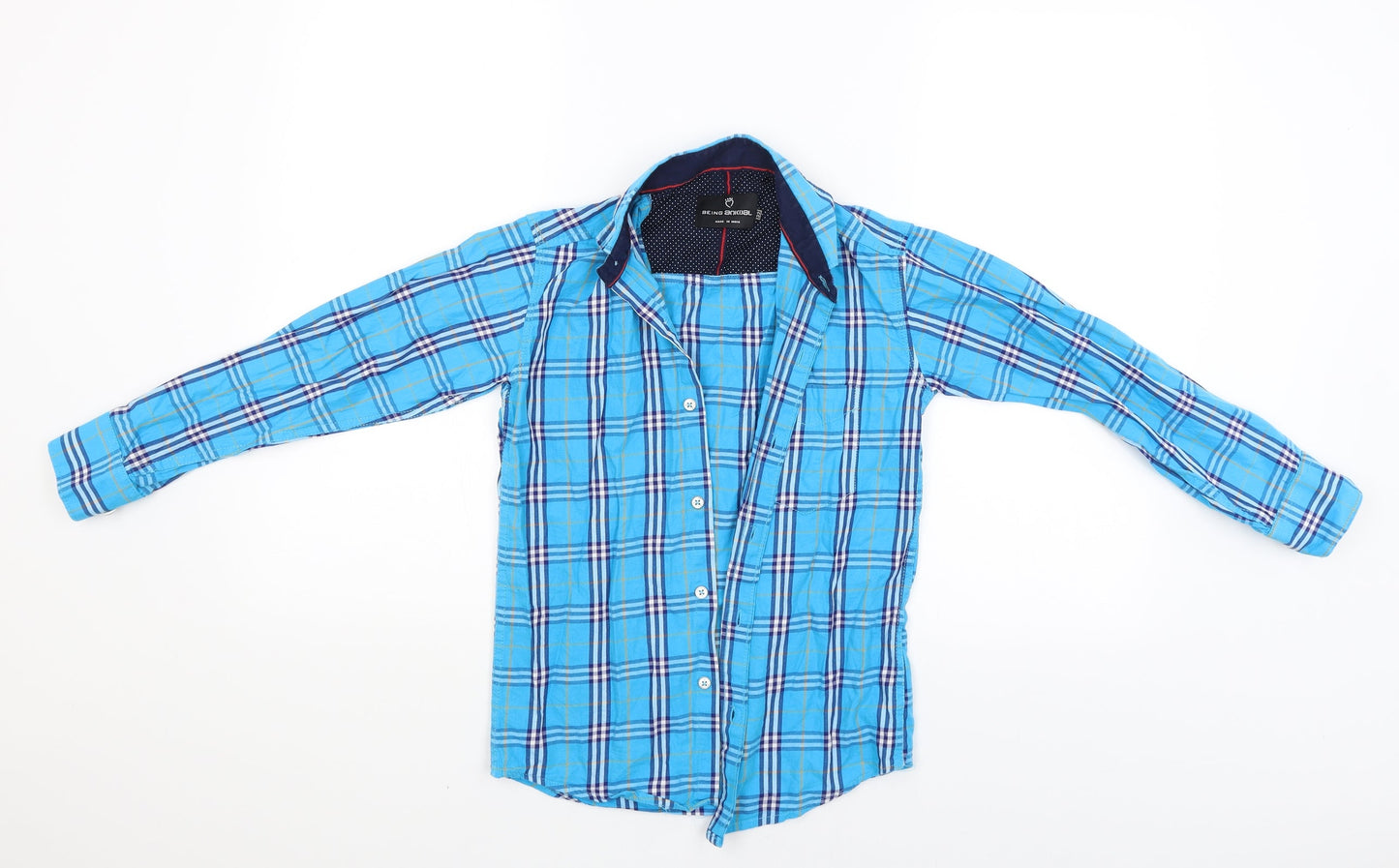 Being Animal Mens Blue Check   Button-Up Size 34