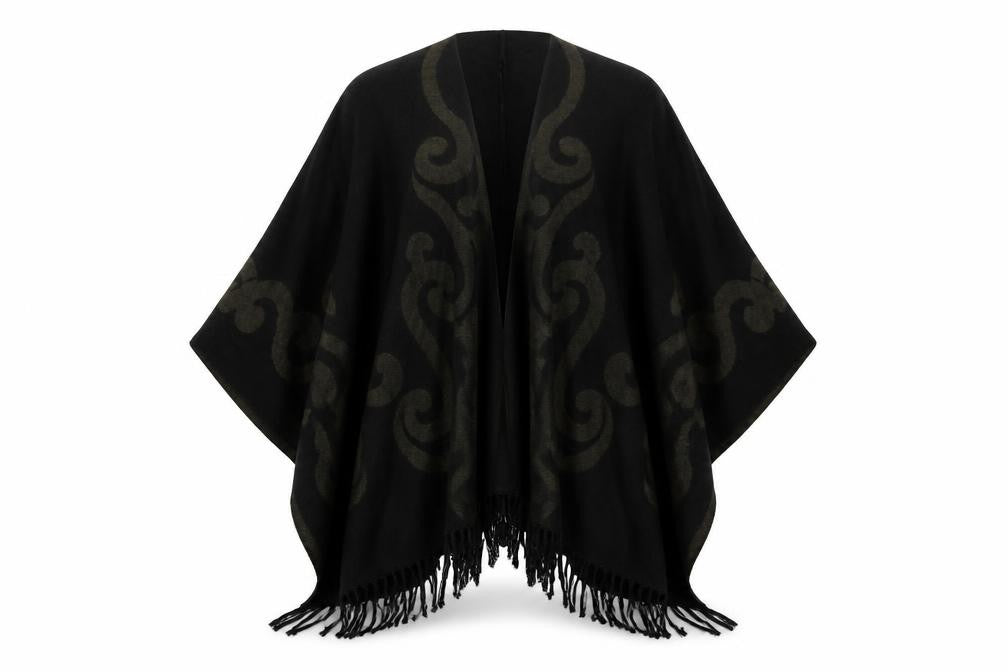 Forum Womens Black Geometric Knit Cape Jumper One Size