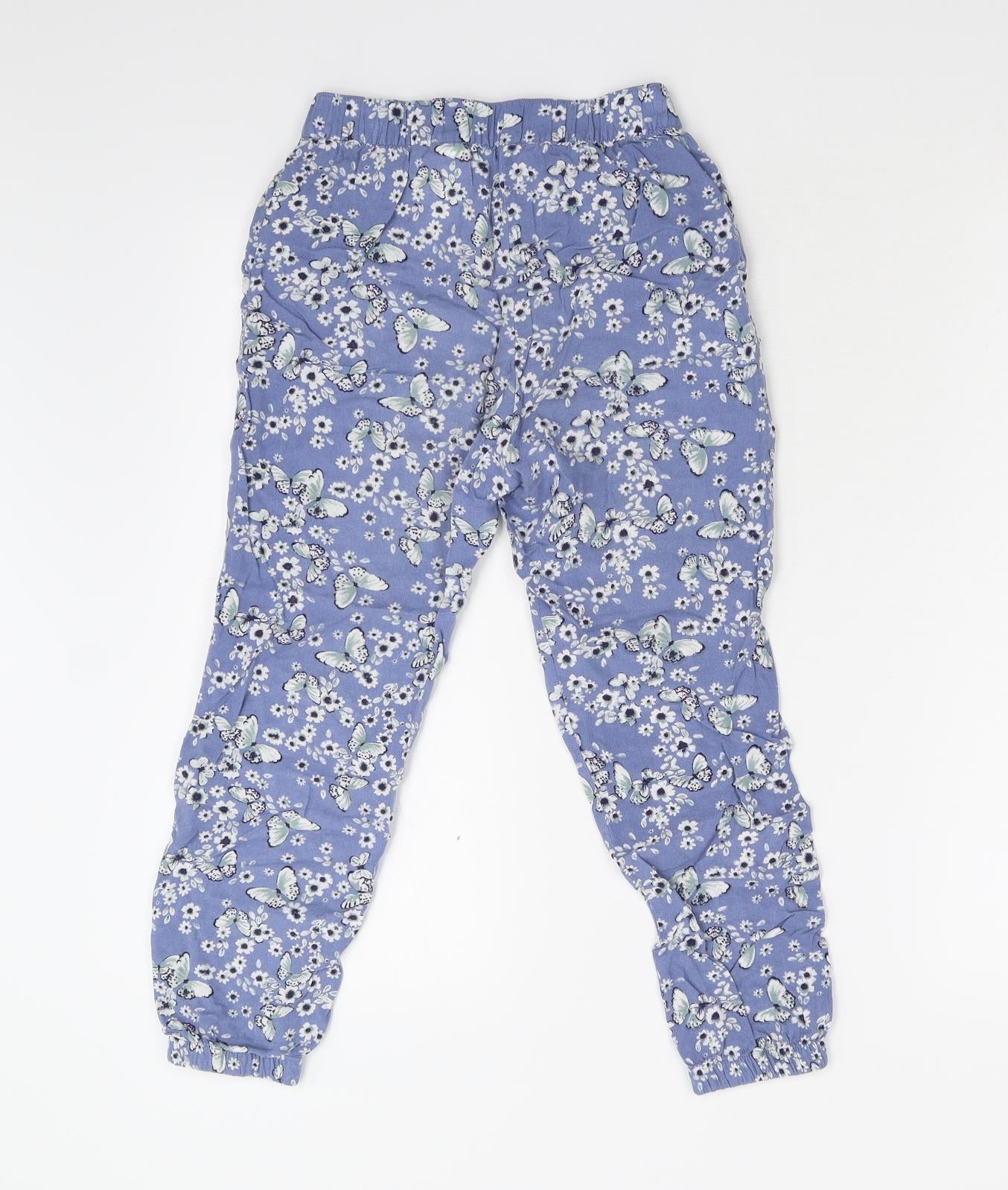 H&M Girls Blue Floral  Sweatpants Trousers Size 7-8 Years
