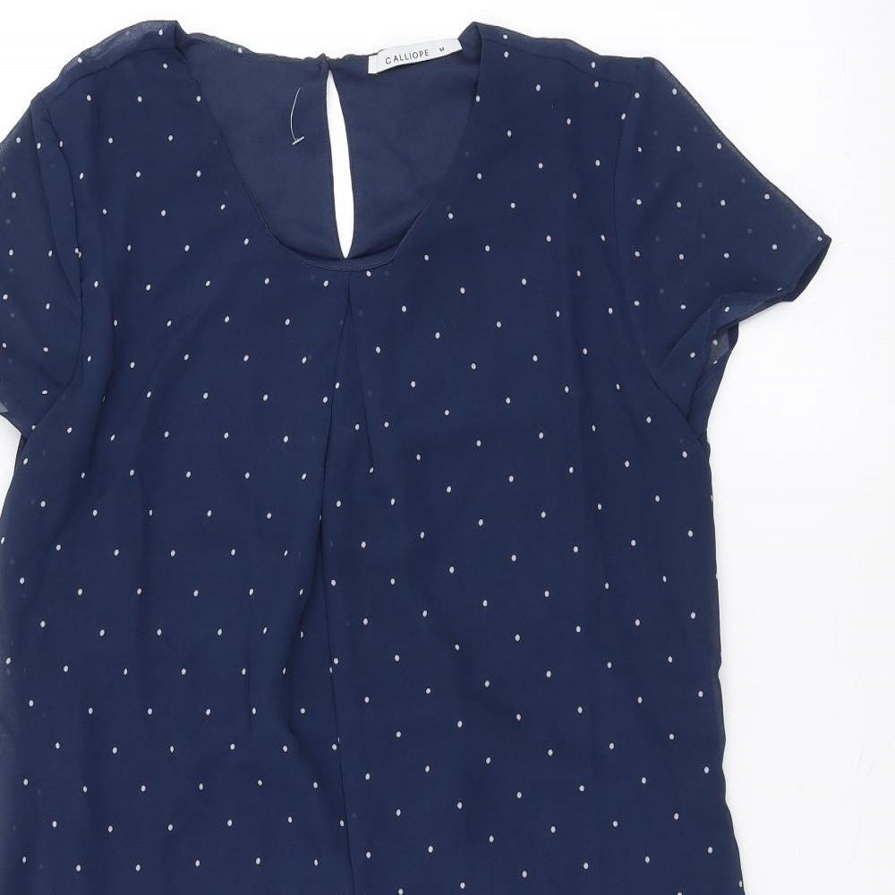 Calliope Womens Blue Polka Dot  Basic T-Shirt Size M