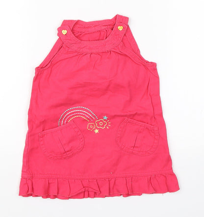 Additional front view of F&F girls’ pink denim shift, size 9-12, months