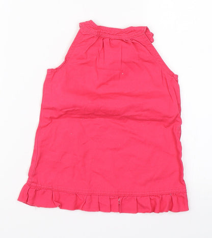 Back view of F&F girls’ pink denim shift, size 9-12, months