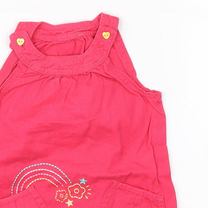 Close-up detail of F&F girls’ pink denim shift, size 9-12, months