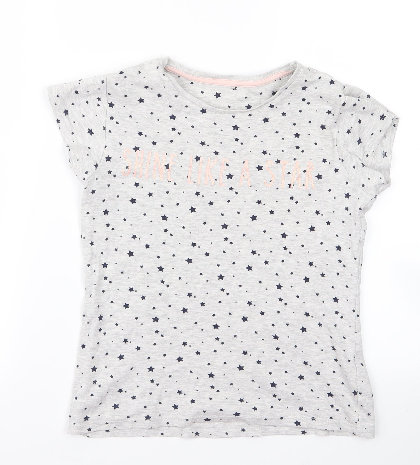 Preworn Girls Grey   Basic T-Shirt Size 10-11 Years  - star
