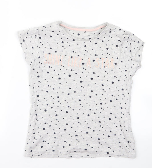 Preworn Girls Grey   Basic T-Shirt Size 10-11 Years  - star