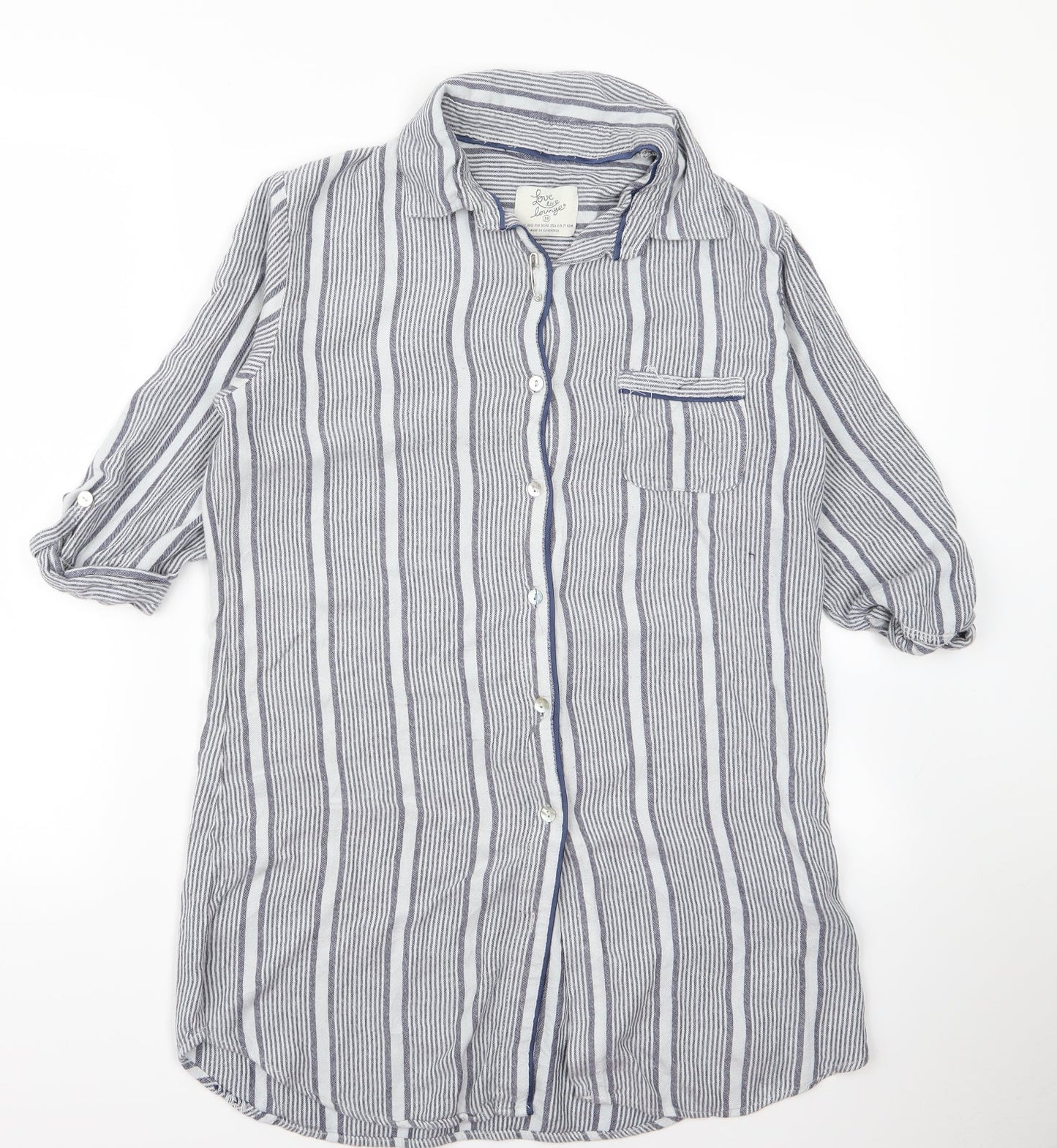 Preworn Womens Grey Striped  Basic Button-Up Size M
