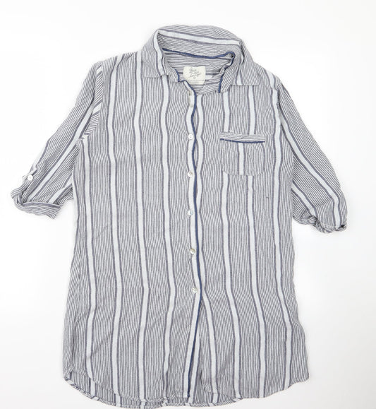 Preworn Womens Grey Striped  Basic Button-Up Size M