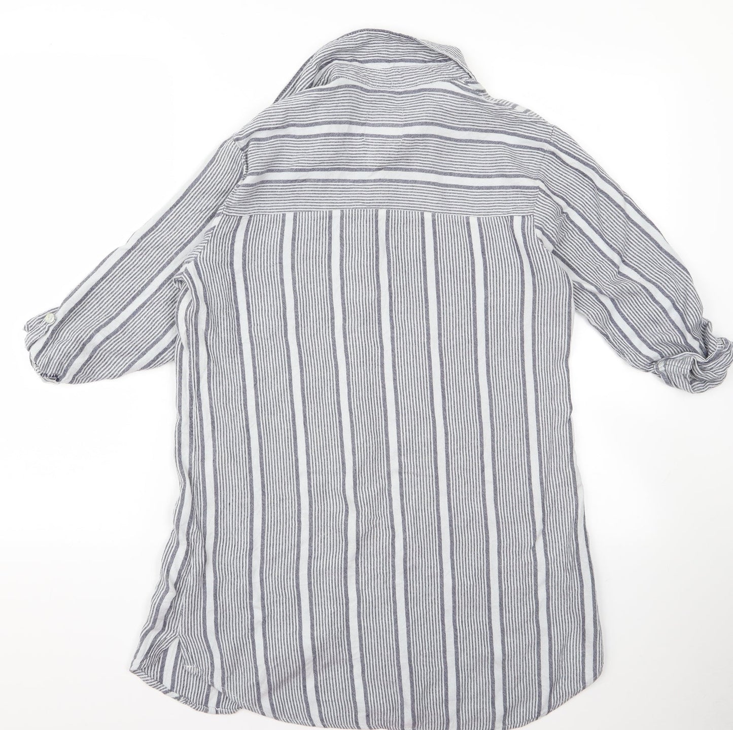 Preworn Womens Grey Striped  Basic Button-Up Size M