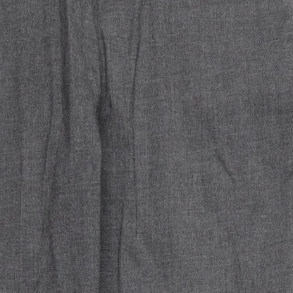 Close-up detail of ASOS women’s grey trousers, size UK 32, 32-inch leg