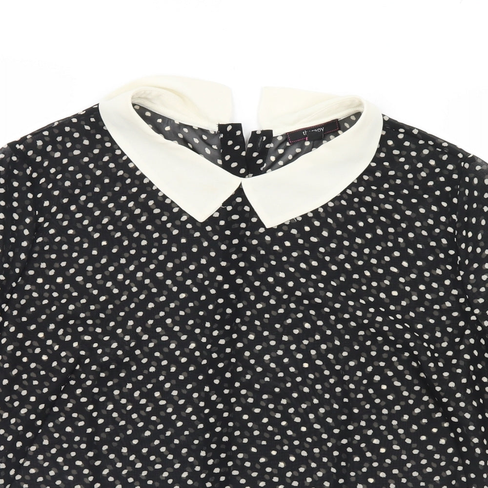 Therapy  Womens Black Polka Dot  Basic Blouse Size 14