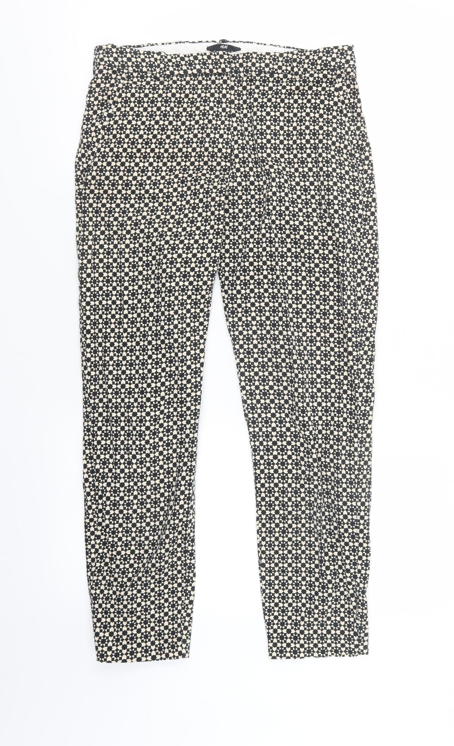 H&M Womens Beige Geometric  Trousers  Size 8 L25 in