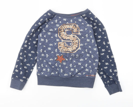 NEXT Girls Blue Floral Jersey Pullover Sweatshirt Size 8 Years