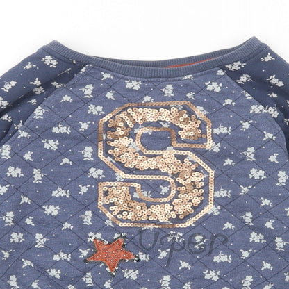 Next Girls Blue Floral Jersey Pullover Sweatshirt Size 8 Years