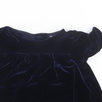 Close-up detail of M&Co girls’ blue fit & flare, size 0-3, months