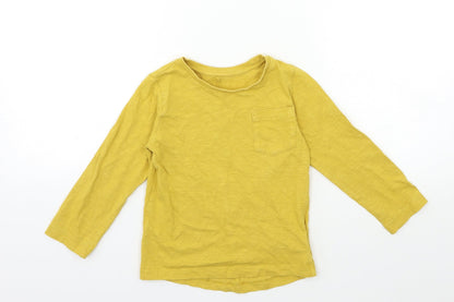 Additional front view of mamas & papas girls’ yellow basic t-shirt, size 2-3, years
