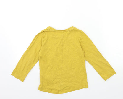 Back view of mamas & papas girls’ yellow basic t-shirt, size 2-3, years