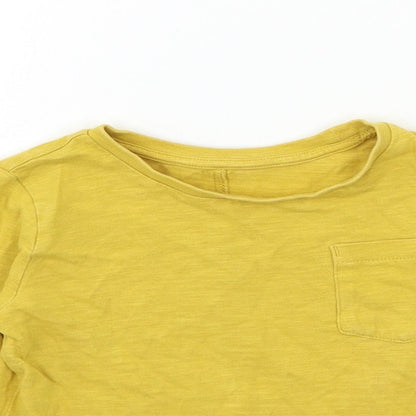 Close-up detail of mamas & papas girls’ yellow basic t-shirt, size 2-3, years