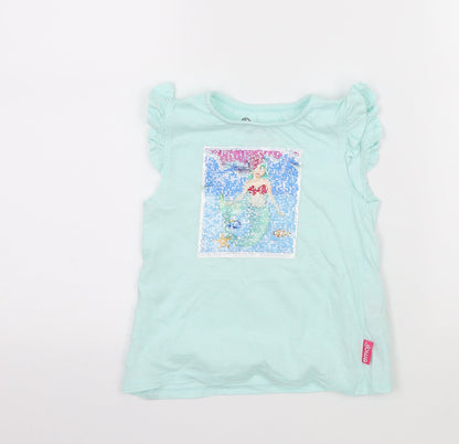 Additional front view of Emoji girls’ blue jersey basic t-shirt, size 5-6, years - mermaid emoji