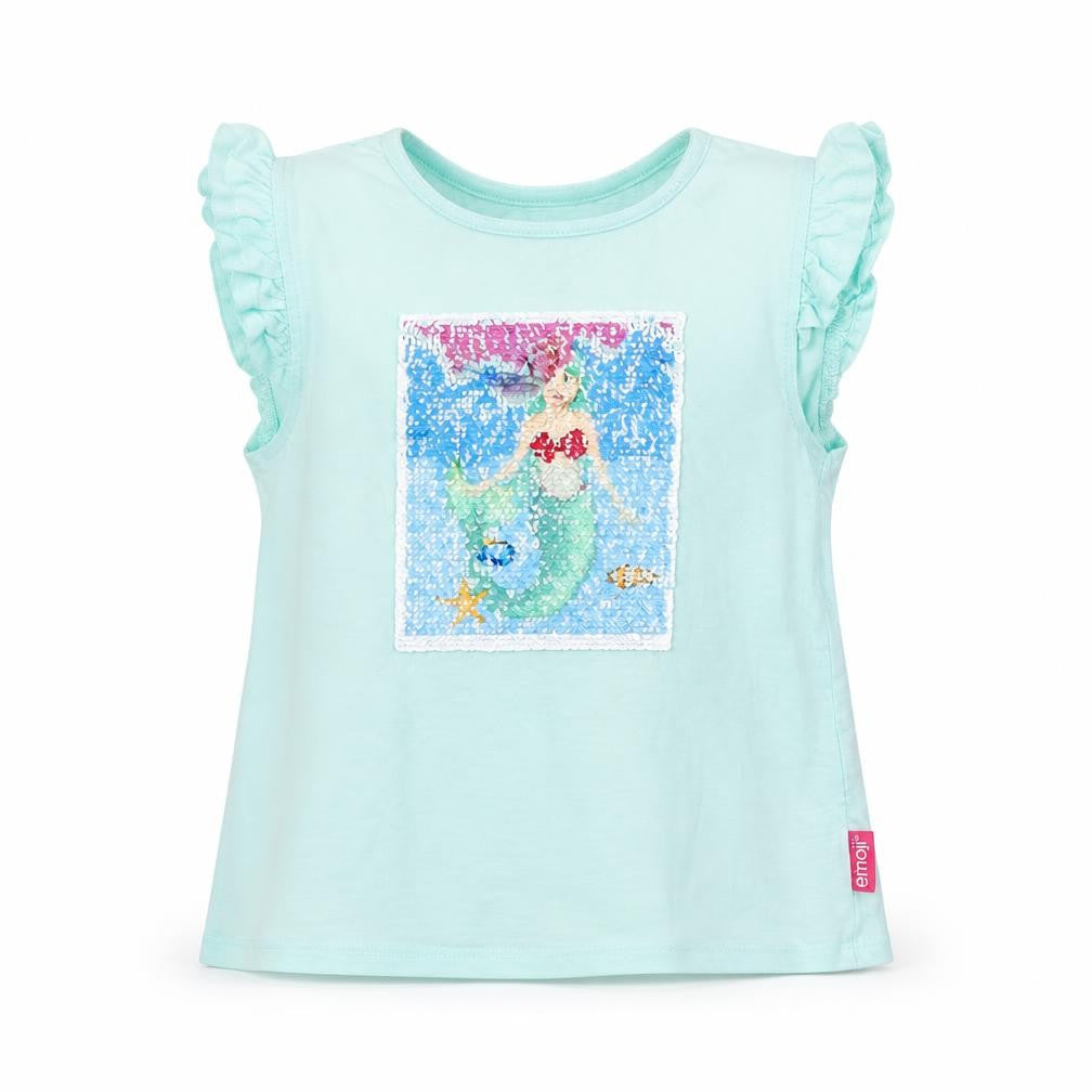 Emoji Girls Blue  Jersey Basic T-Shirt Size 5-6 Years  - Mermaid Emoji