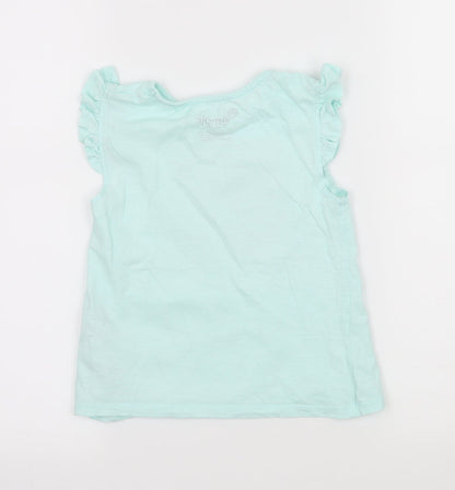 Back view of Emoji girls’ blue jersey basic t-shirt, size 5-6, years - mermaid emoji