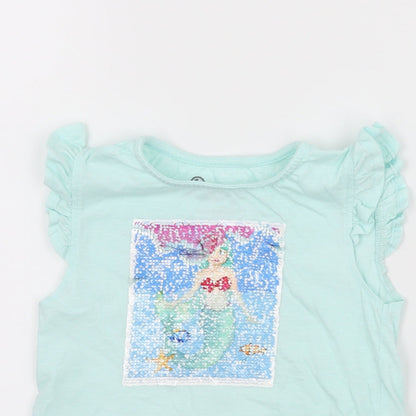 Close-up detail of Emoji girls’ blue jersey basic t-shirt, size 5-6, years - mermaid emoji