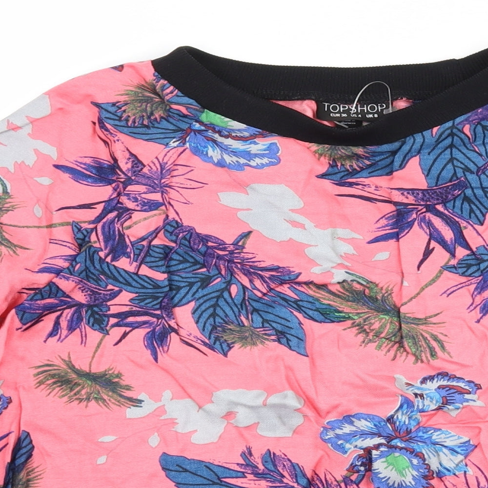 Topshop Womens Pink Floral  Basic Blouse Size 8