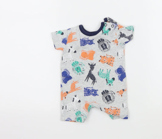George Boys Grey Geometric Jersey Babygrow One-Piece Size Newborn  - Zoo Animals